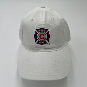 Chicago Fire Soccer Club White Baseball Cap MLS Adjustable Strap 100% Cotton